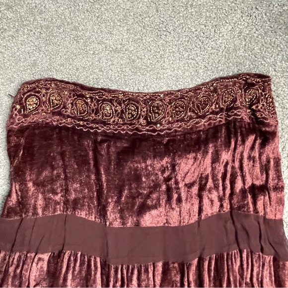 Persaman New York Crushed Velvet Peasant Skirt Brown w/ Sequins Size 10 - Picture 5 of 7